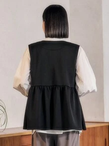 FRIFUL Veste sans manches à volants pour femmes, sans chemise - Noir - Voir 2
