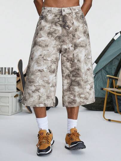 Street Life Pantalones De Mezclilla Para Hombres, Medios Til-dye Y Distress, Longitud 3/4