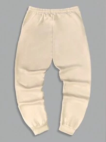 Manfinity Homme 男士字母印花束口褲 - 杏色 - 查看 2