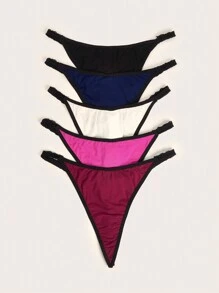 5pcs Bowknot Decorated Lace Trimmed Thong - Multicolor - View 2