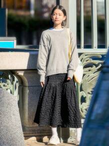 FRIFUL 女款純色紋理半身裙 - 黑色 - 查看 3