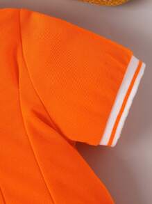SHEIN 寶寶女孩對比色撞色短袖Polo領連衣裙 - 橘色 - 查看 7