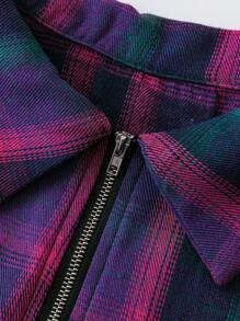 SHEIN LUNE Hơn In kẻ sọc Túi có nắp Curved Hem áo - Nhiều màu - Xem 4