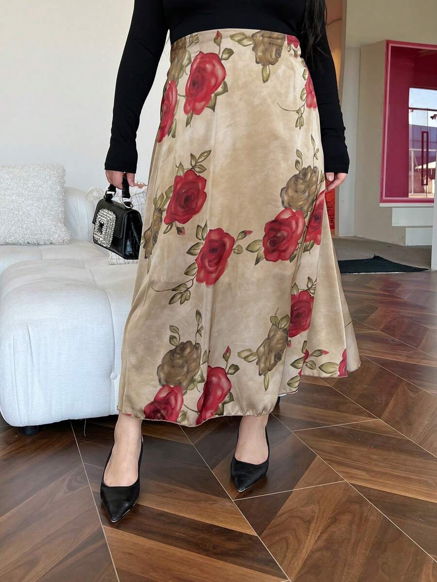 Dazy Petite Plus Plus Size Women's Floral Printed Skirt - Brown - View 1