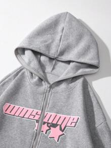 Elamini Áo nỉ dài tay có mũ in hình ngôi sao và chữ cái dành cho nữ, thích hợp cho lễ tốt nghiệp, tựu trường, lễ tốt nghiệp, giáo viên, áo nỉ mùa thu tựu trường. - Màu Xám nhạt - Xem 5