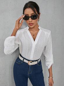 Aveloria 女性修身口袋插肩袖襯衫 - 白色 - 查看 5