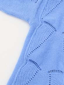 大码女式休闲纯色镂空针织毛衣 - 寶藍色 - 查看 4