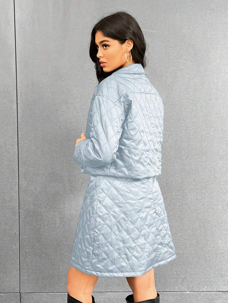 Button Up Quilted Jacket And Cami Dress 2pcs/Set
