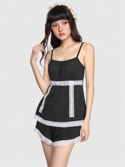 Kawaii Set Pigiama Bordato In Pizzo