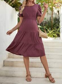 SHEIN 孕婦圓領短泡袖連身裙