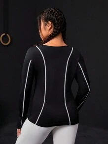 Easithlete 女士加大碼運動v領長袖衣 - 黑色 - 查看 2