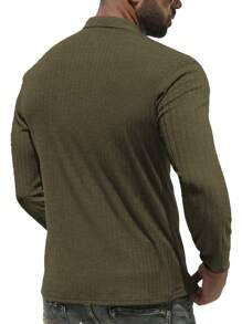 NITAGUT 男士休閒長袖 Polo 衫 - 軍綠色 - 查看 2