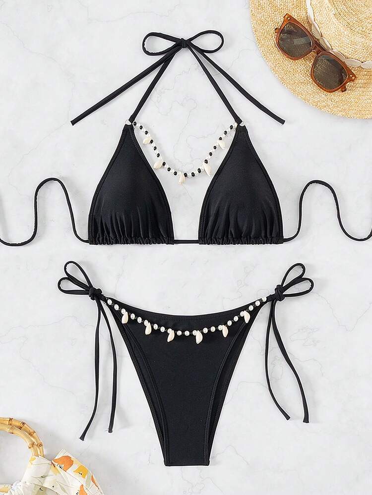 Summer Women'S Bikini Set With Shell Beads Decoration
