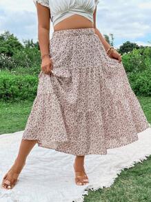 SHEIN SunnyBelle 大尺碼女性花卉印花不對稱裙擺 - 彩色 - 查看 5