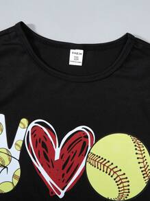 SHEIN Tween Girls' Heart Pattern Printed Casual Summer T-Shirt