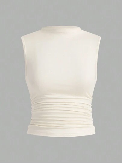 3 Peças Blusa Sem Mangas Plissada