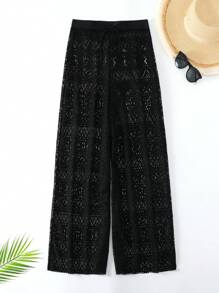 Bonvoyette Pantalones Tipo Pareo Con Cuello Chal Y Estampado Geométrico Para Mujer - Negro - Ver 3