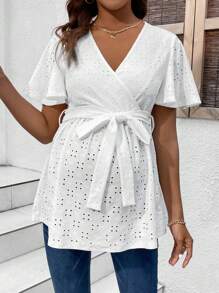 SHEIN Maternity Butterfly Sleeves Wrapped Neck T-Shirt