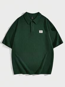 Manfinity VCAY 男士寬鬆字母拼接短袖polo衫 - 綠色 - 查看 3