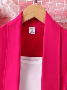 Sparklyn 少女無袖開衫上衣、短褲和襯衫三件套裝,紅酒色 - 玫紅色 - 查看 4