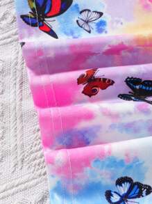 SHEIN 幼兒女童染色蝴蝶和口號印花背心裙套裝 - 彩色 - 查看 5