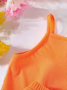 3 Piezas/set Conjunto De Tanque De Punto Acanalado Y Leggings Para Niñas De Bebé - Multicolor - Ver 4