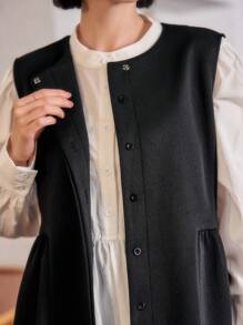 FRIFUL Veste sans manches à volants pour femmes, sans chemise - Noir - Voir 11