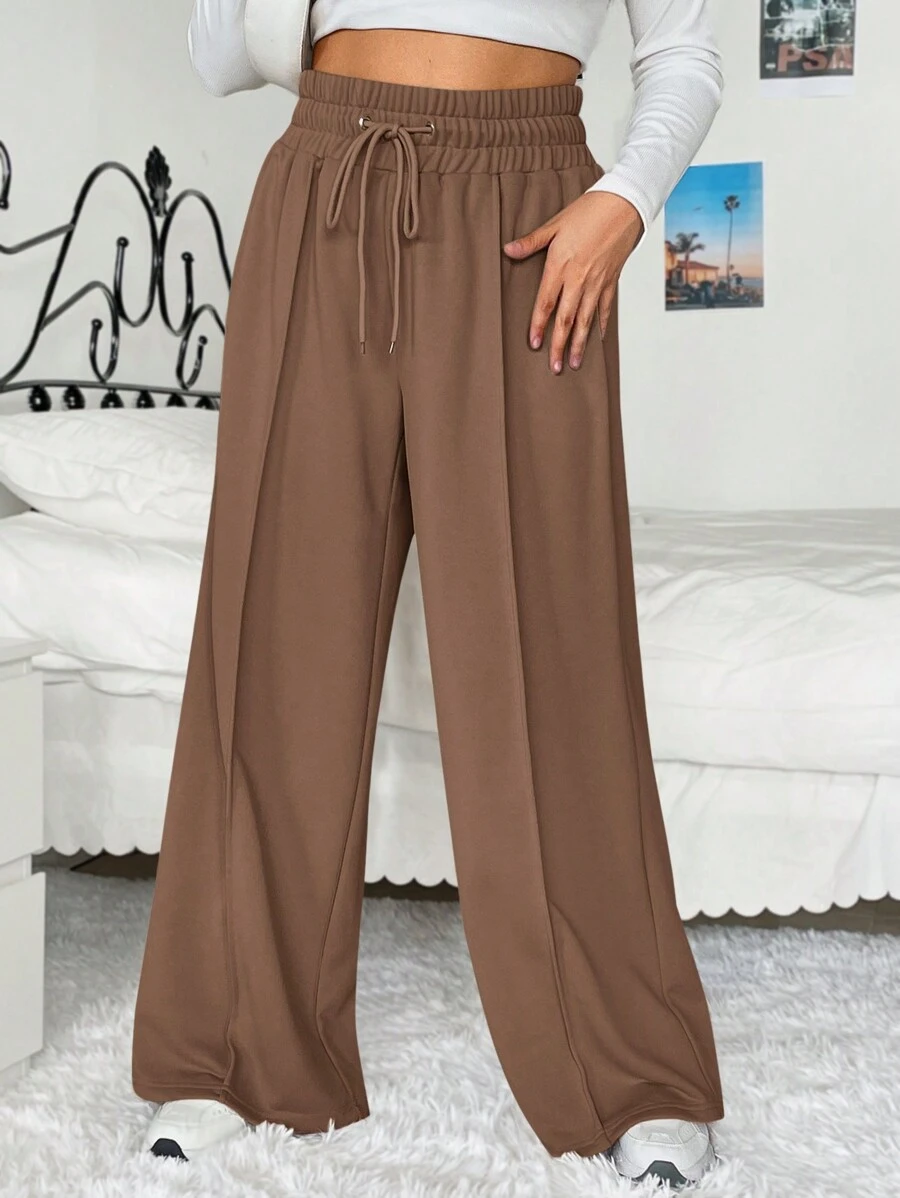 SHEIN EZwear 大尺寸女性休閒束口腰運動褲 - 棕色 - 查看 1