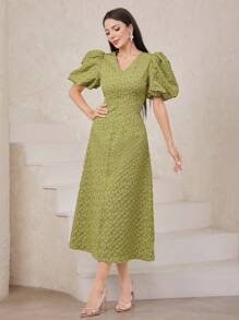 Modelyn Women'S Puff Sleeve Maxi Dress - Green - View 1