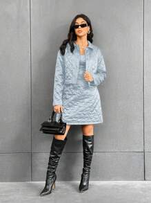SHEIN Essnce 連結絎縫夾克和吊帶洋裝 2 件/套 - 淺藍色 - 查看 4