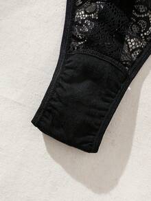 SHEIN Lencería de mujer tanga con calados y encaje, sexy