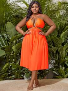 SHEIN Slayr Plus Size Solid Color Swimwear Set Carnival Summer Beach - Orange - View 5
