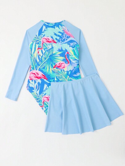 Tween Girls' One Piece Swimsuit With Tropical Plant Print
