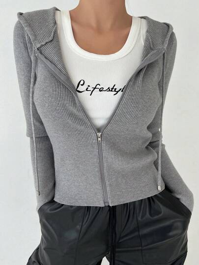 DAZY Ladies' Slim Fit Solid Color Hooded Long Sleeve Cardigan,Long Sleeve Tops,Fall Clothes Jacket