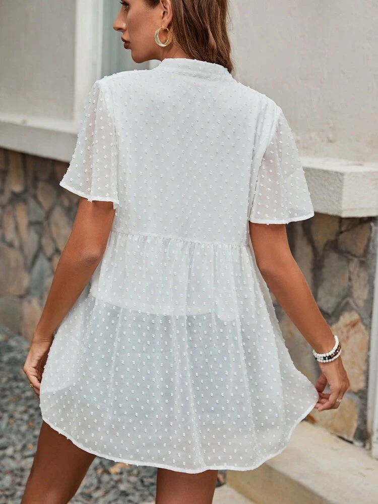 Women's Swiss Dots Shirt With Notched Collar