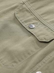 Manfinity Homme Camisa De Mezclilla De Carga De Color Sólido Para Hombres De Talla Grande - Verde - Ver 3