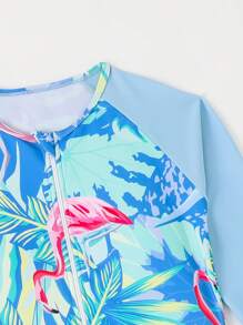 Tween Girls' One Piece Swimsuit With Tropical Plant Print - Multicolor - View 3