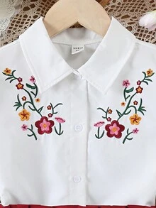 SHEIN Explorewe Conjunto De Blusa Y Falda Bordada Para Niña En Edades Intermedias - Burdeos - Ver 4