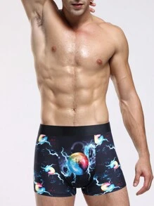 Funny Cute Galaxy Print Men's Swim Trunks With Medium Stretch Knitted Fabric - Multicolor - View 1