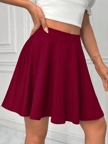 SHEIN Essnce 女士褶皺迷你裙 - 酒紅色 - 查看 4