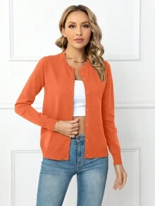 DEARCASE Cárdigan casual de unicolor para mujer - Naranja - Ver 4
