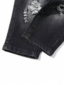 嬰兒男童彈性腰部洗水磨損牛仔褲 - 黑色 - 查看 7