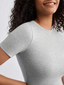 Ocili Leisure Ultra Soft & Slim Fit Fabric Silky & Breathable Basic Top For Daily & Homewear - Light Grey - View 4