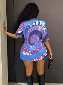 Slaydiva تي شيرت مطبوع عليه حروف دراجة نارية مصبوغ بالتعادل