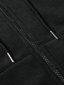 Manfinity Hypemode Loose Fit Men's Letter Print Zip Up Hooded Sweatshirt With Drawstring - Black - View 4