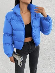 SHEIN Cottnline Zip Up Funnel Neck Puffer Coat - Blue - View 3