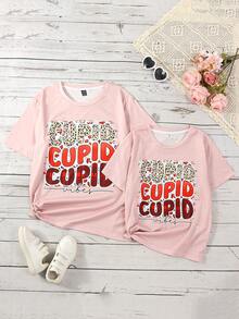 Teen Girls' Round Neck Short Sleeve T-Shirt With Letter Print - Pink - View 3