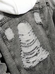 Manfinity EMRG 男士破洞翻蓋牛仔夾克 - 灰色 - 查看 5