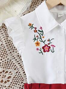 SHEIN Explorewe Conjunto De Blusa Y Falda Bordada Para Niña En Edades Intermedias - Burdeos - Ver 3