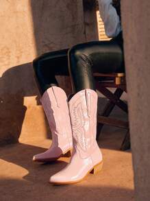 Styleloop Của phụ nữ Màu hồng Lolita Cao Bồi Miền Tây Giày ống , Pointed Toe Gót chân trung bình Bằng gỗ Gót chân Giữa bắp chân - Hồng - Xem 4